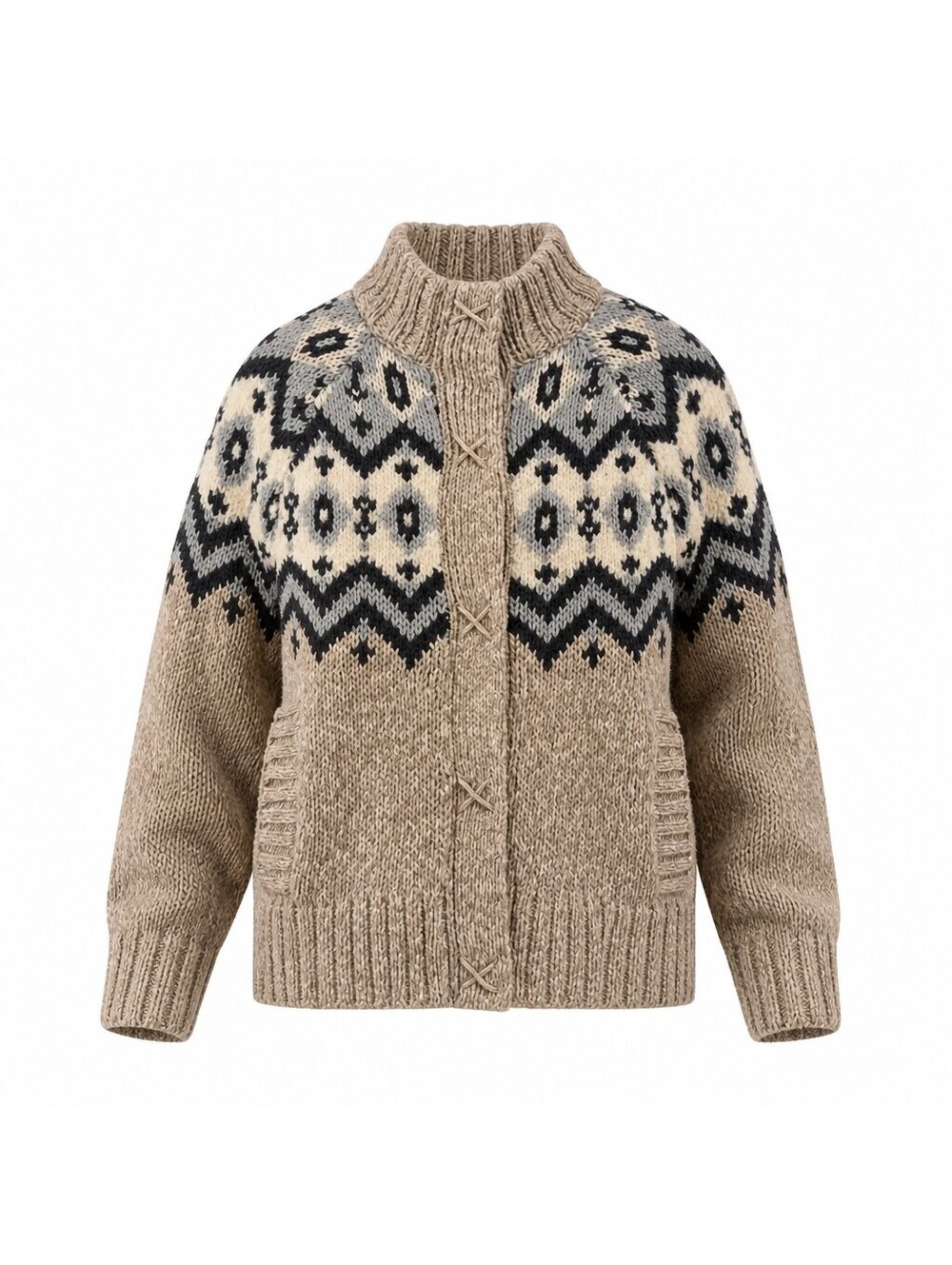 Willow Blossom Girls Knit Cardigan Sweater Size M (10-12) Beige and Patterned